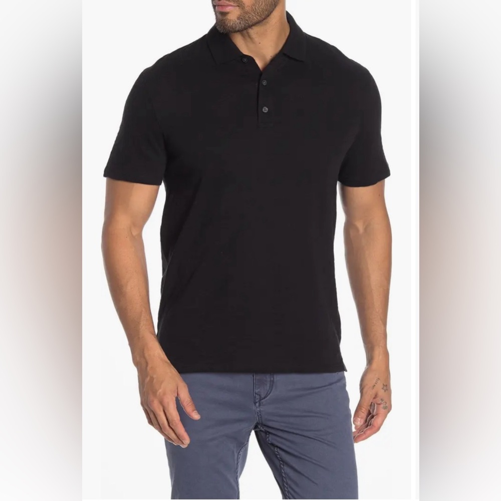 Vince Short Sleeve Slub Polo Shirt - Black, Size M